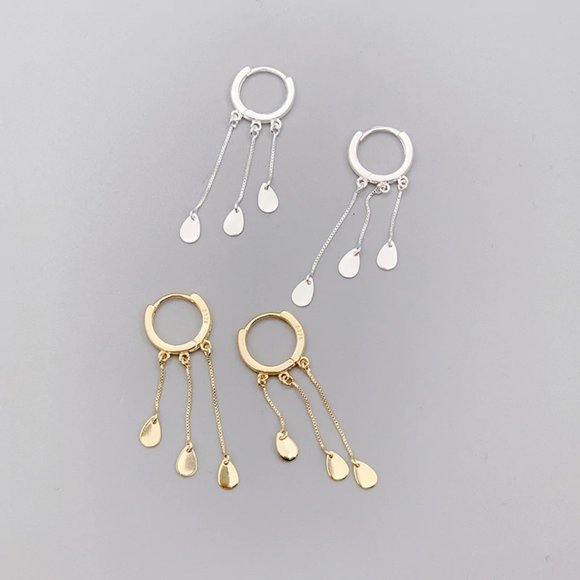 *NEW 925 Sterling Silver Chain Drop Hoop Earrings - Picture 2 of 8